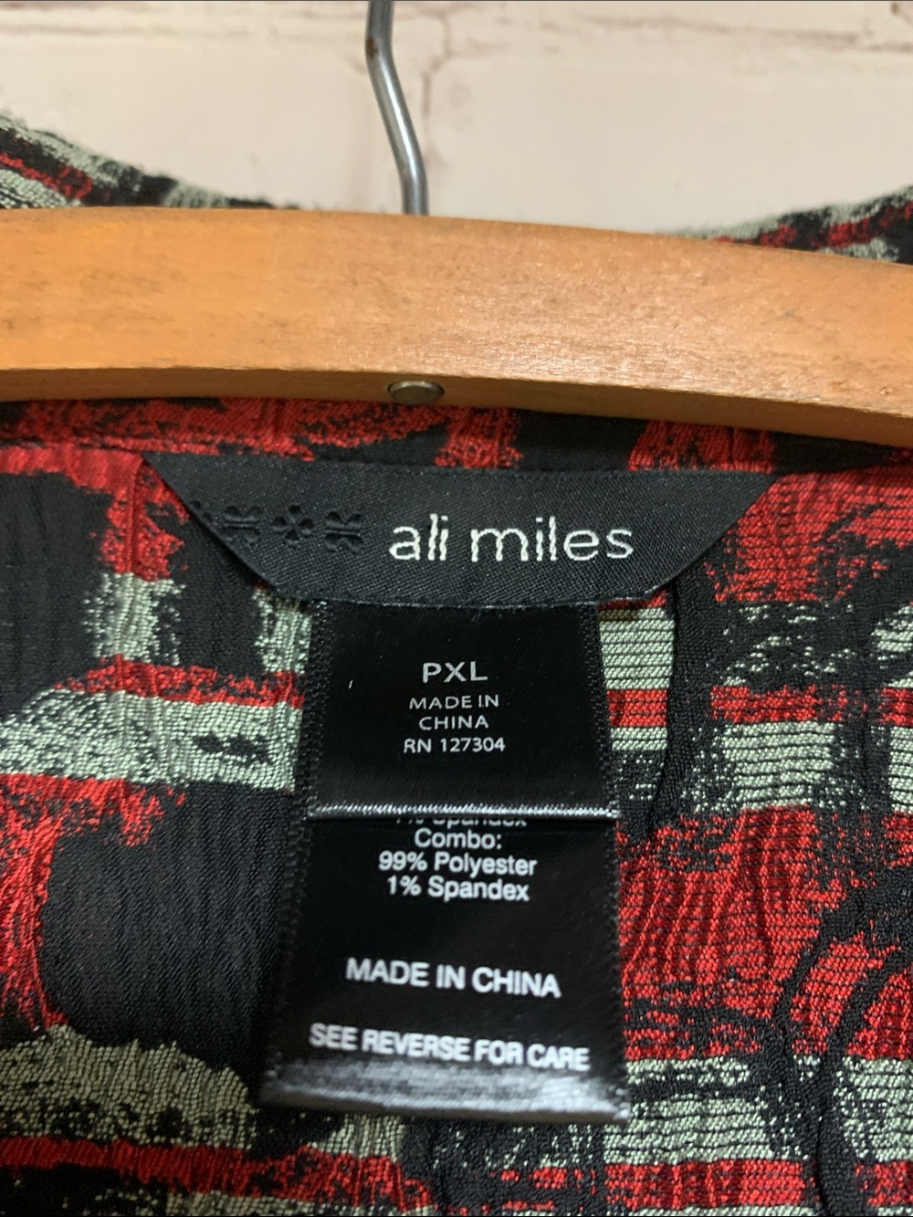 Ali Miles Red Black Jacquard Lagenlook Jacket Size XL Petite - Picture 2 of 5